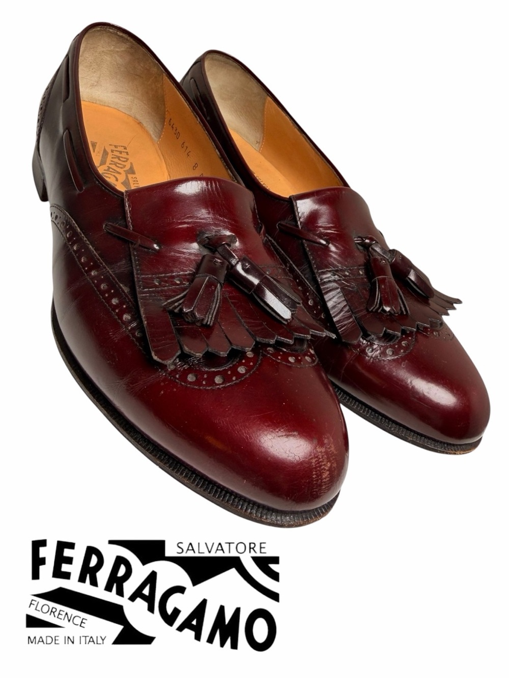Vintage Ferragamo Kiltie Tassel Loafers Burgundy 8D